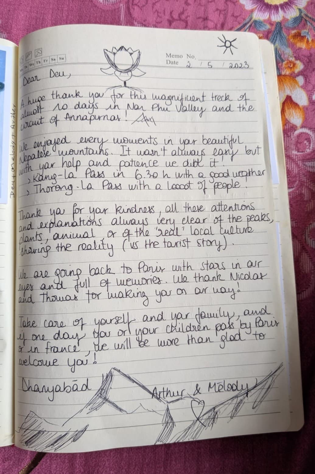 Handwritten guestbook review from Arthur & Melody