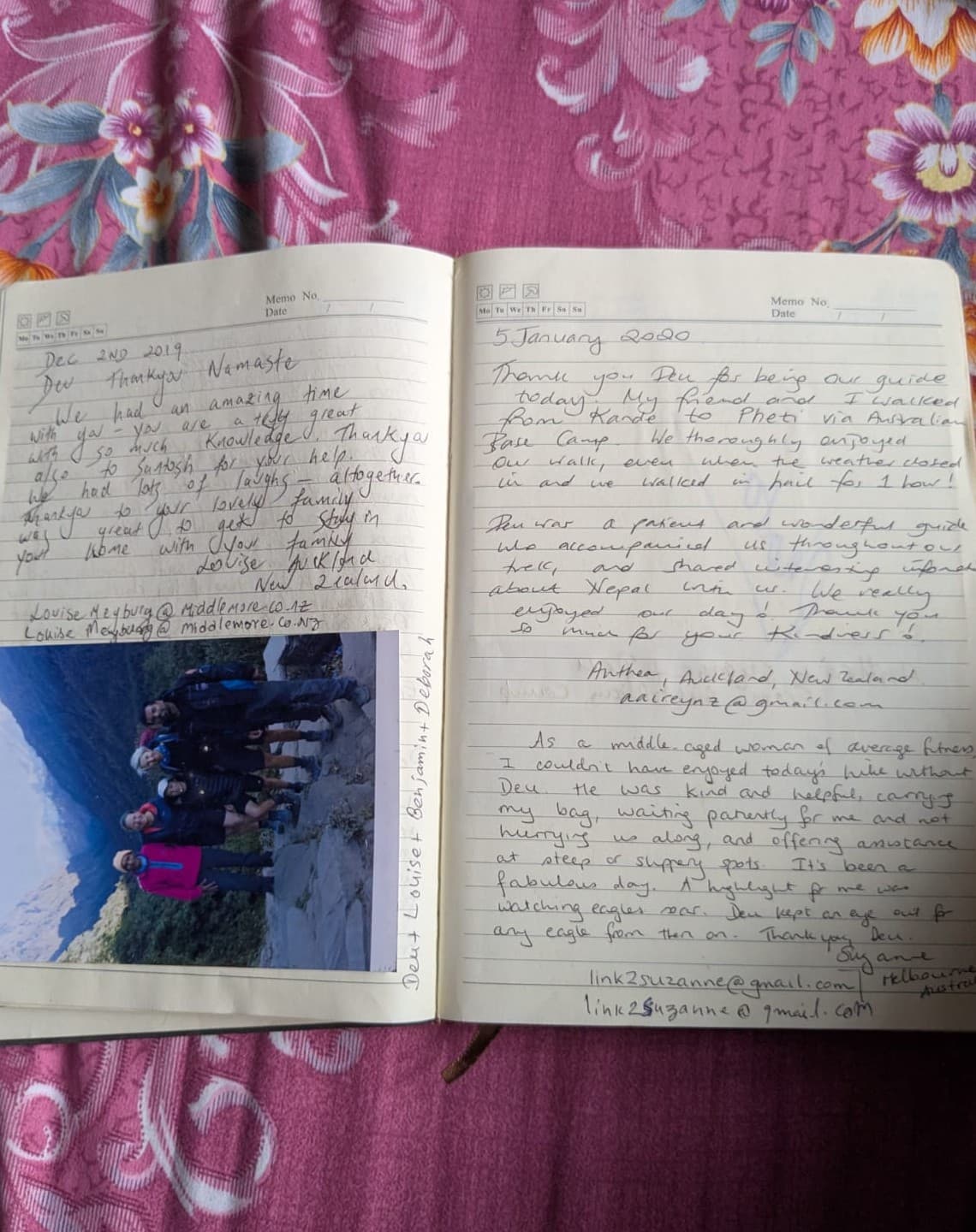 Handwritten guestbook review from Louise, Anthea & Sue Anne